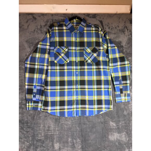 Pacific Blue Men's Large Plaid Button-Up Shirt Cotton/Polyester Blend - Picture 1 of 9